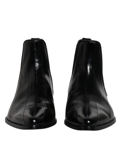 Dolce &amp; Gabbana Black Leather Chelsea Men Ankle Boots Shoes