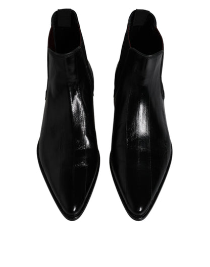 Dolce &amp; Gabbana Black Leather Chelsea Men Ankle Boots Shoes