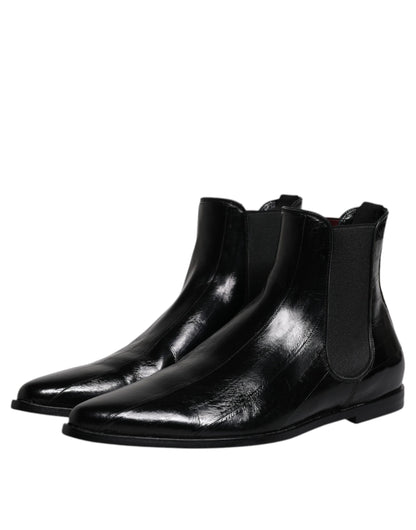 Dolce &amp; Gabbana Black Leather Chelsea Men Ankle Boots Shoes