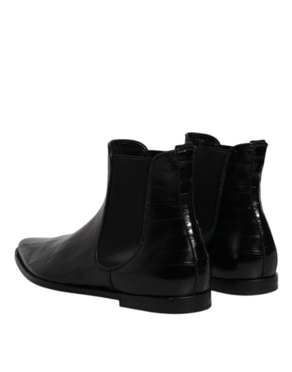 Dolce &amp; Gabbana Black Leather Chelsea Men Ankle Boots Shoes