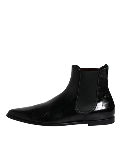 Dolce &amp; Gabbana Black Leather Chelsea Men Ankle Boots Shoes