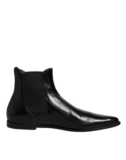 Dolce &amp; Gabbana Black Leather Chelsea Men Ankle Boots Shoes