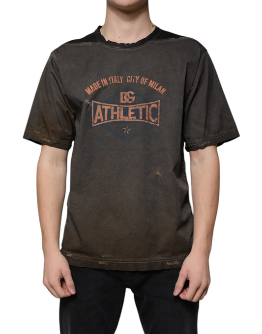 Dolce &amp; Gabbana Brown Graphic Print Cotton Round Neck T-shirt