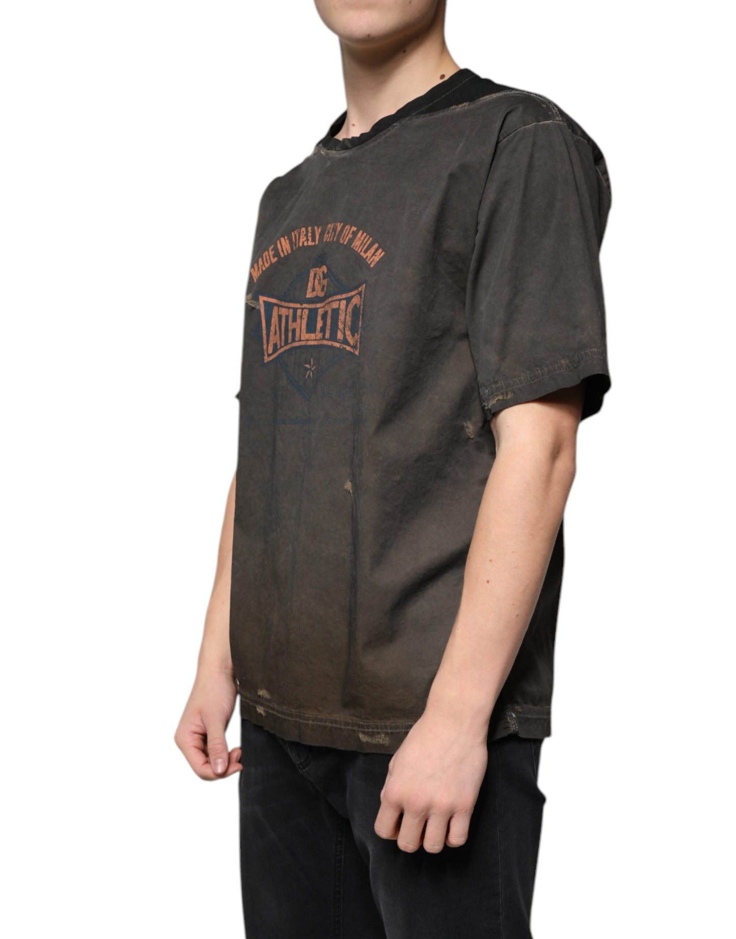 Dolce &amp; Gabbana Brown Graphic Print Cotton Round Neck T-shirt