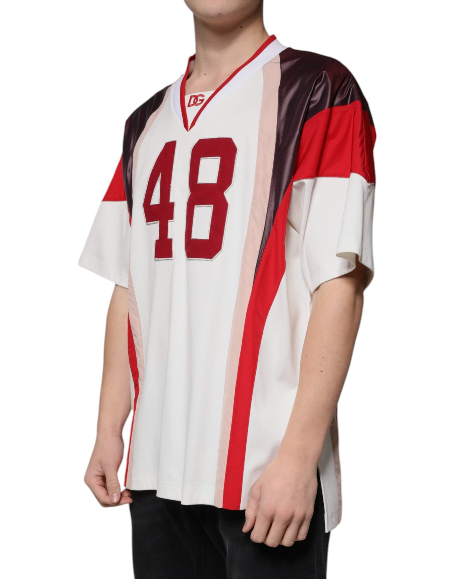 Dolce &amp; Gabbana Multicolor Logo Jersey Cotton V-neck T-shirt