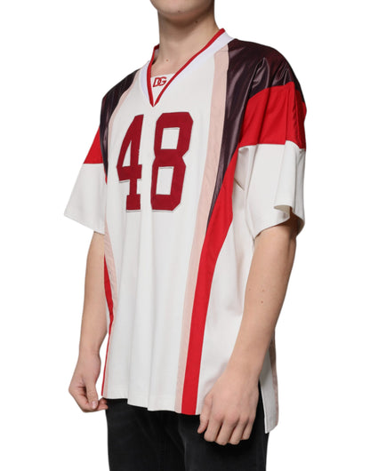 Dolce &amp; Gabbana Multicolor Logo Jersey Cotton V-neck T-shirt