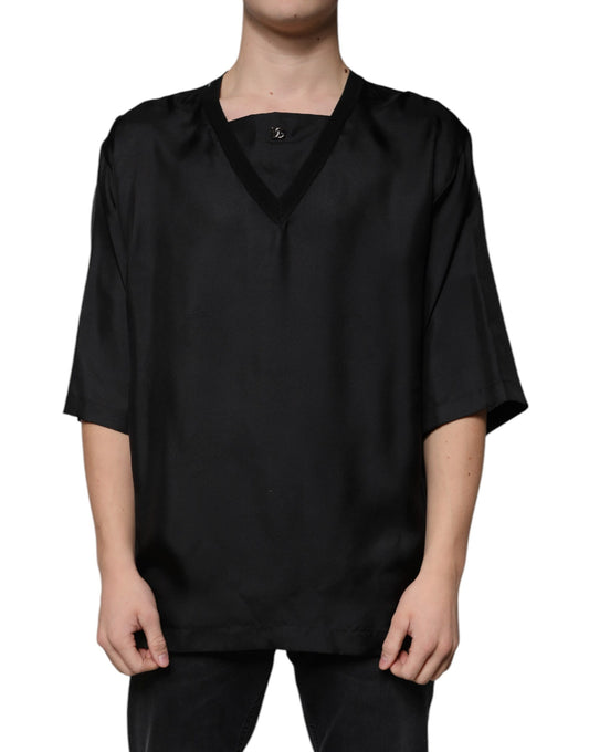 Dolce &amp; Gabbana Black Cotton Square Neck Short Sleeve T-shirt