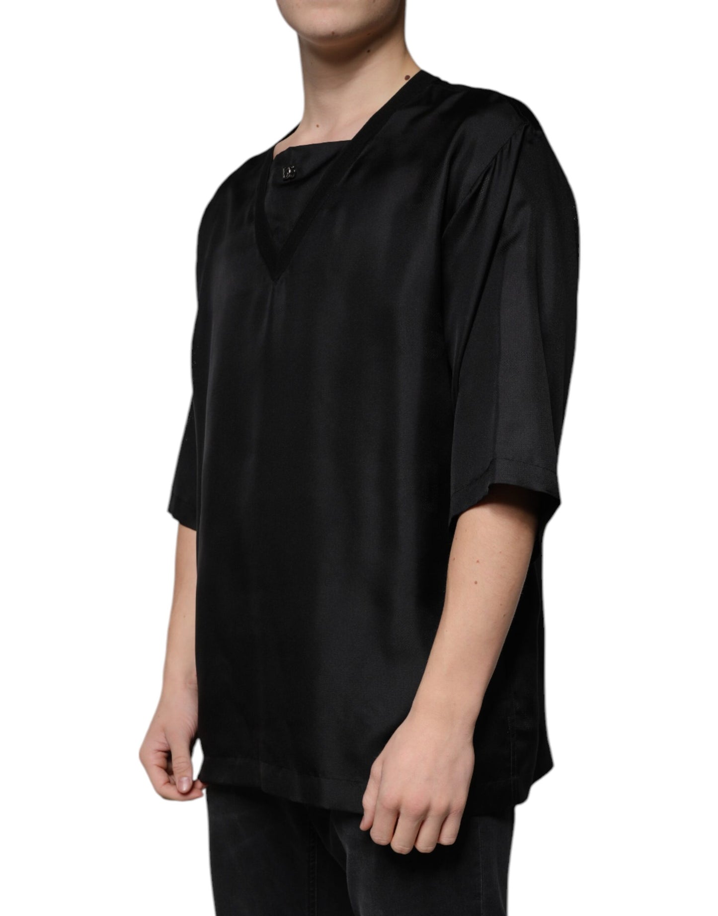 Dolce &amp; Gabbana Black Cotton Square Neck Short Sleeve T-shirt