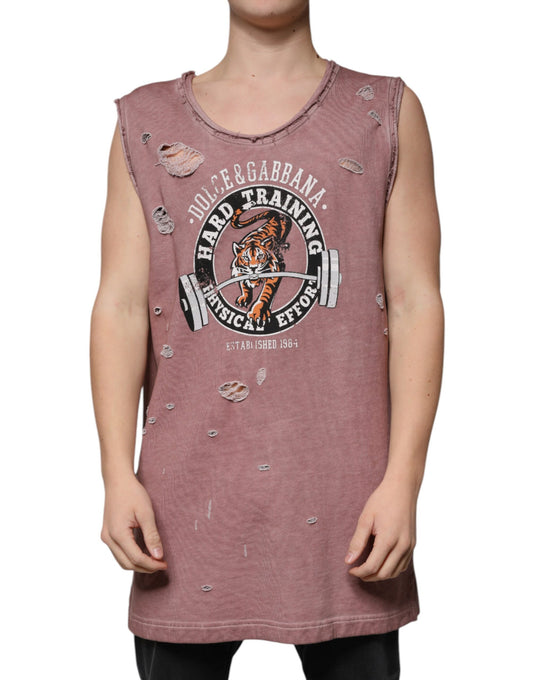 Dolce &amp; Gabbana Brown Cotton Round Neck Sleeveless T-shirt