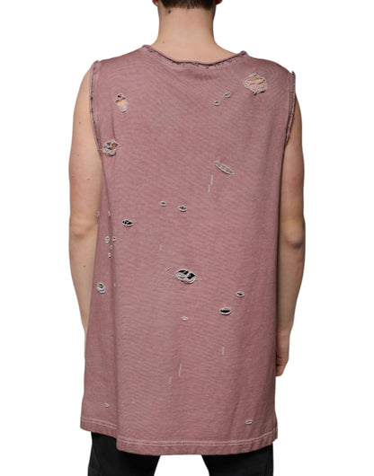 Dolce &amp; Gabbana Brown Cotton Round Neck Sleeveless T-shirt