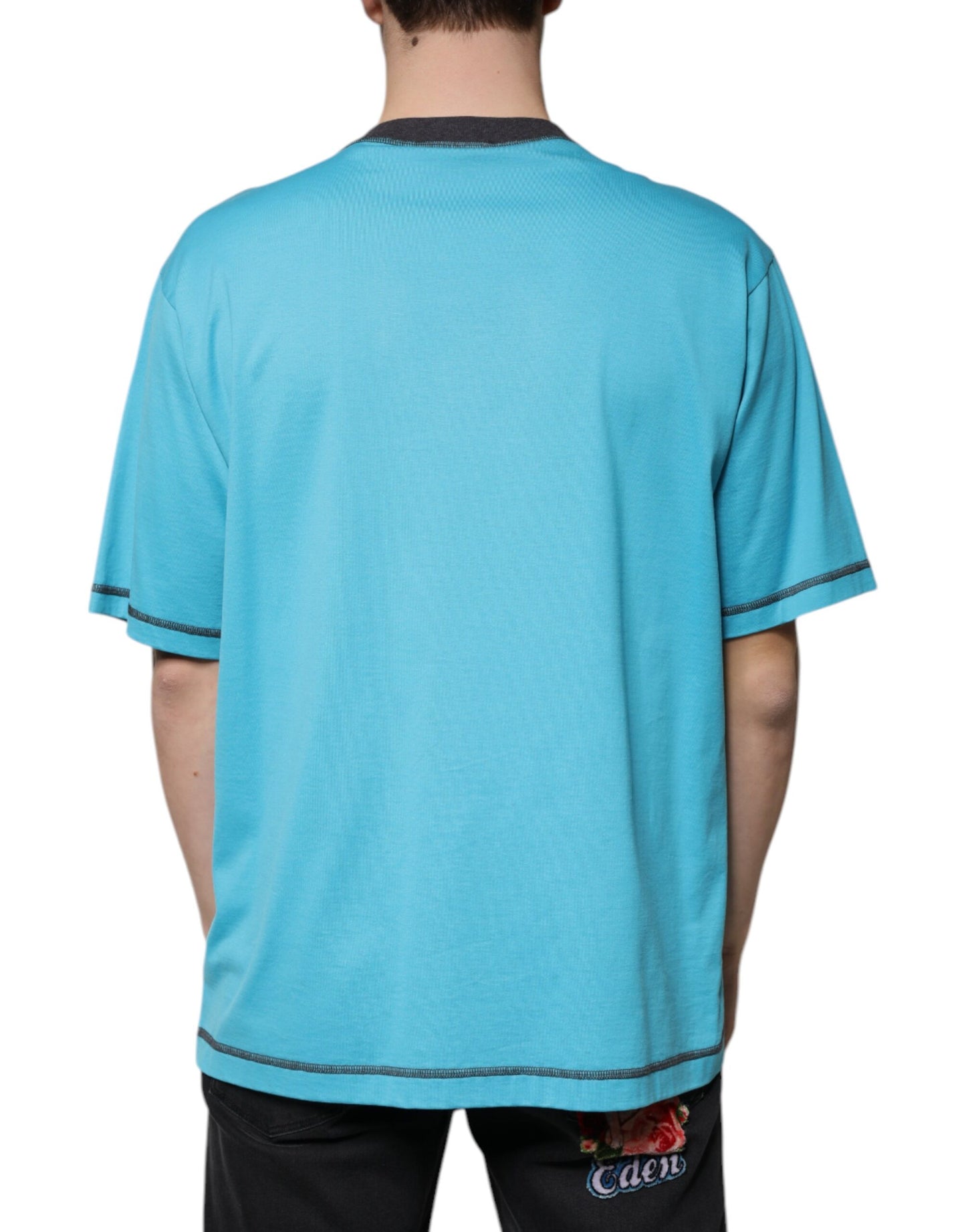 Dolce &amp; Gabbana – Blaues T-Shirt mit Rundhalsausschnitt und kurzen Ärmeln