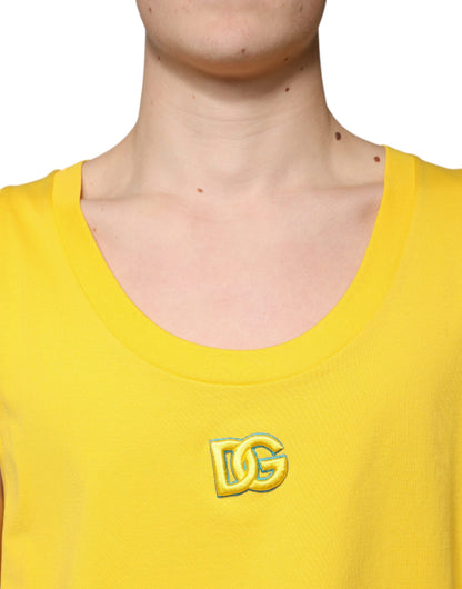 Dolce &amp; Gabbana – Ärmelloses T-Shirt aus gelber Baumwolle mit Rundhalsausschnitt