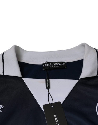 Dolce &amp; Gabbana Blau-weißes Milano-Langarm-Jersey-T-Shirt