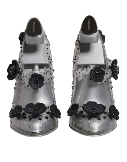 Dolce &amp; Gabbana – CINDERELLA – Absatzschuhe mit transparentem Blumenmuster und Kristallen