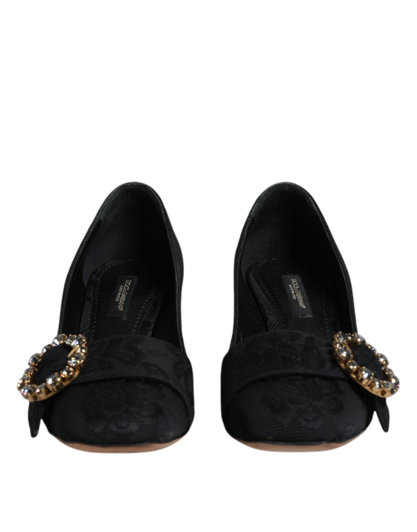 Dolce &amp; Gabbana Schwarze Brokat-Kristalle Heels Pumps Schuhe