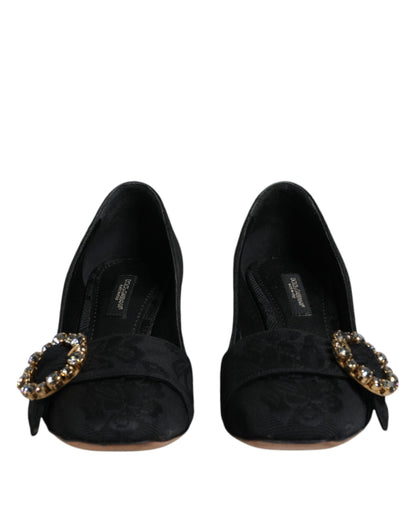 Dolce &amp; Gabbana Schwarze Brokat-Kristalle Heels Pumps Schuhe