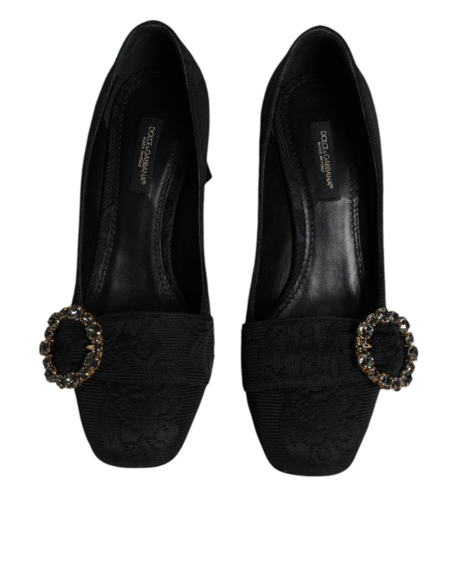 Dolce &amp; Gabbana Schwarze Brokat-Kristalle Heels Pumps Schuhe