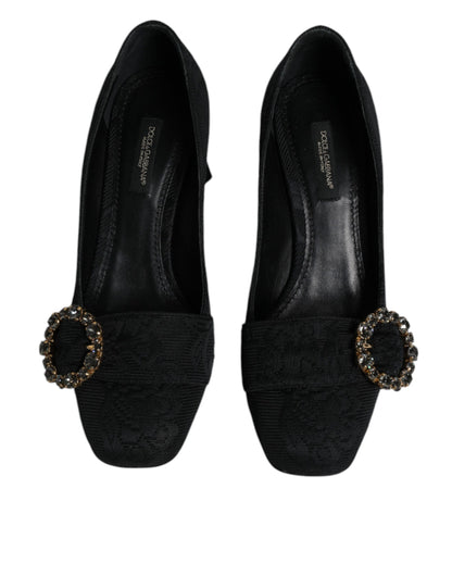 Dolce &amp; Gabbana Schwarze Brokat-Kristalle Heels Pumps Schuhe
