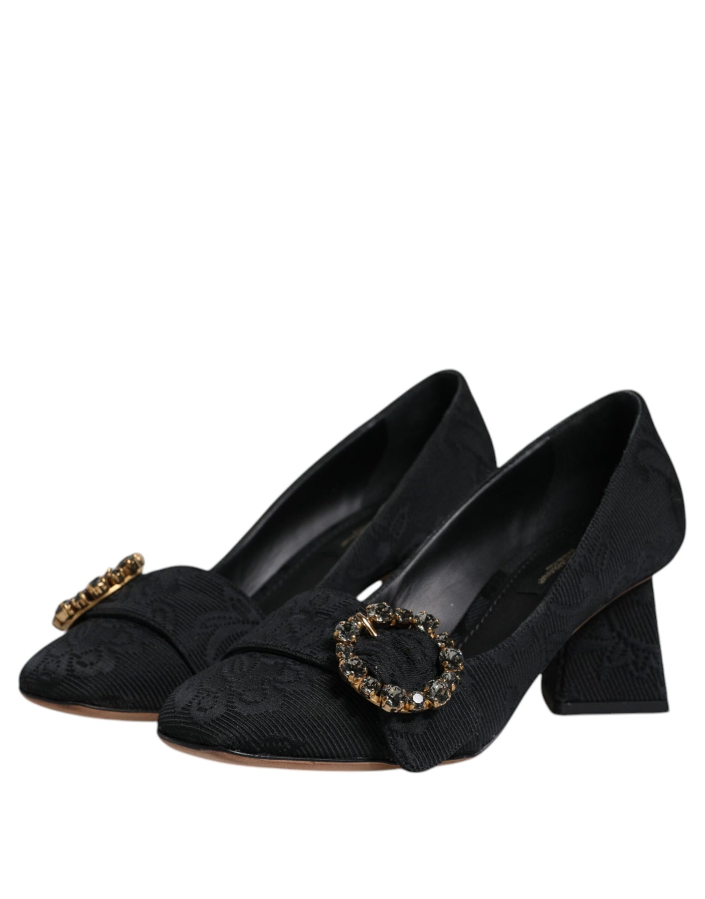 Dolce &amp; Gabbana Schwarze Brokat-Kristalle Heels Pumps Schuhe