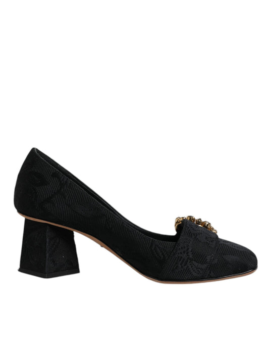 Dolce &amp; Gabbana Schwarze Brokat-Kristalle Heels Pumps Schuhe