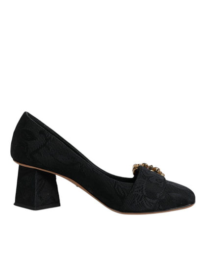 Dolce &amp; Gabbana Schwarze Brokat-Kristalle Heels Pumps Schuhe