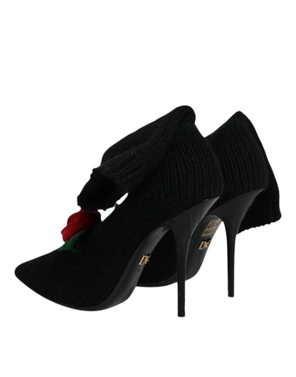 Dolce &amp; Gabbana Black Stiletto Heels Mid Calf Boots Shoes