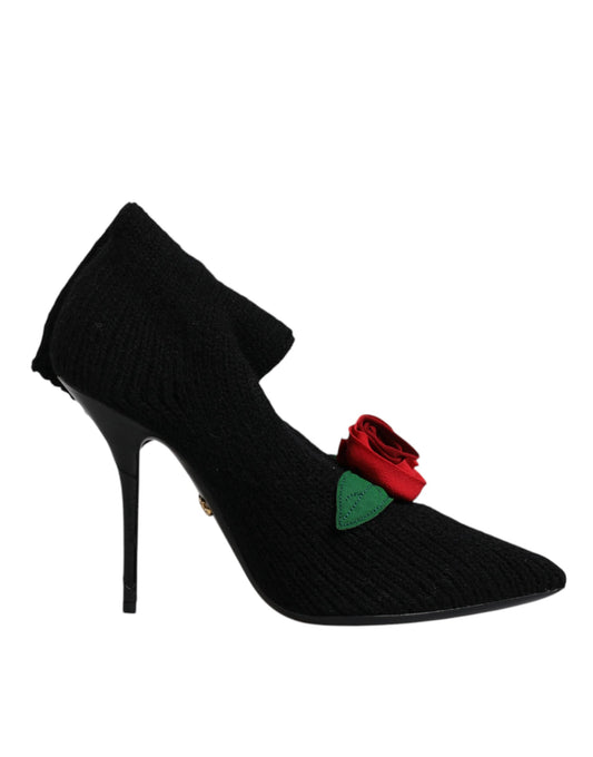 Dolce &amp; Gabbana Black Stiletto Heels Mid Calf Boots Shoes