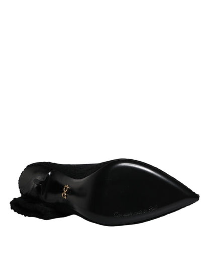 Dolce &amp; Gabbana Black Stiletto Heels Mid Calf Boots Shoes