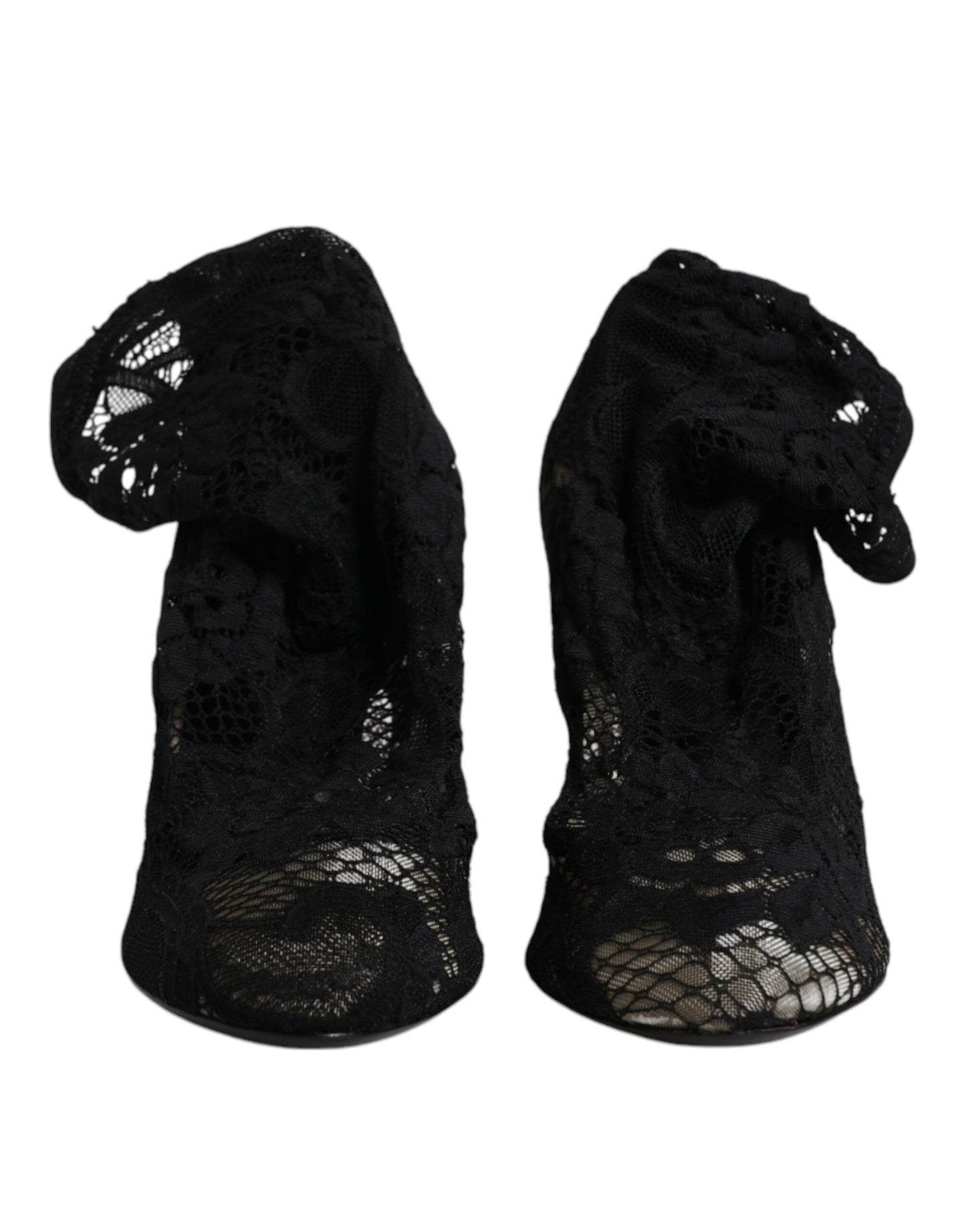 Dolce &amp; Gabbana Black Lace Stretch Heels Mid Calf Boots Shoes