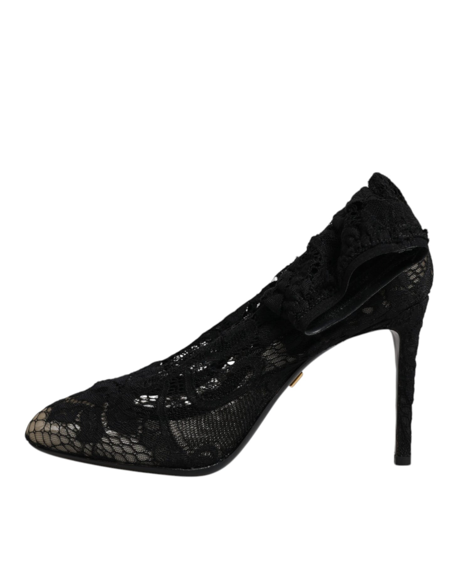 Dolce &amp; Gabbana Black Lace Stretch Heels Mid Calf Boots Shoes