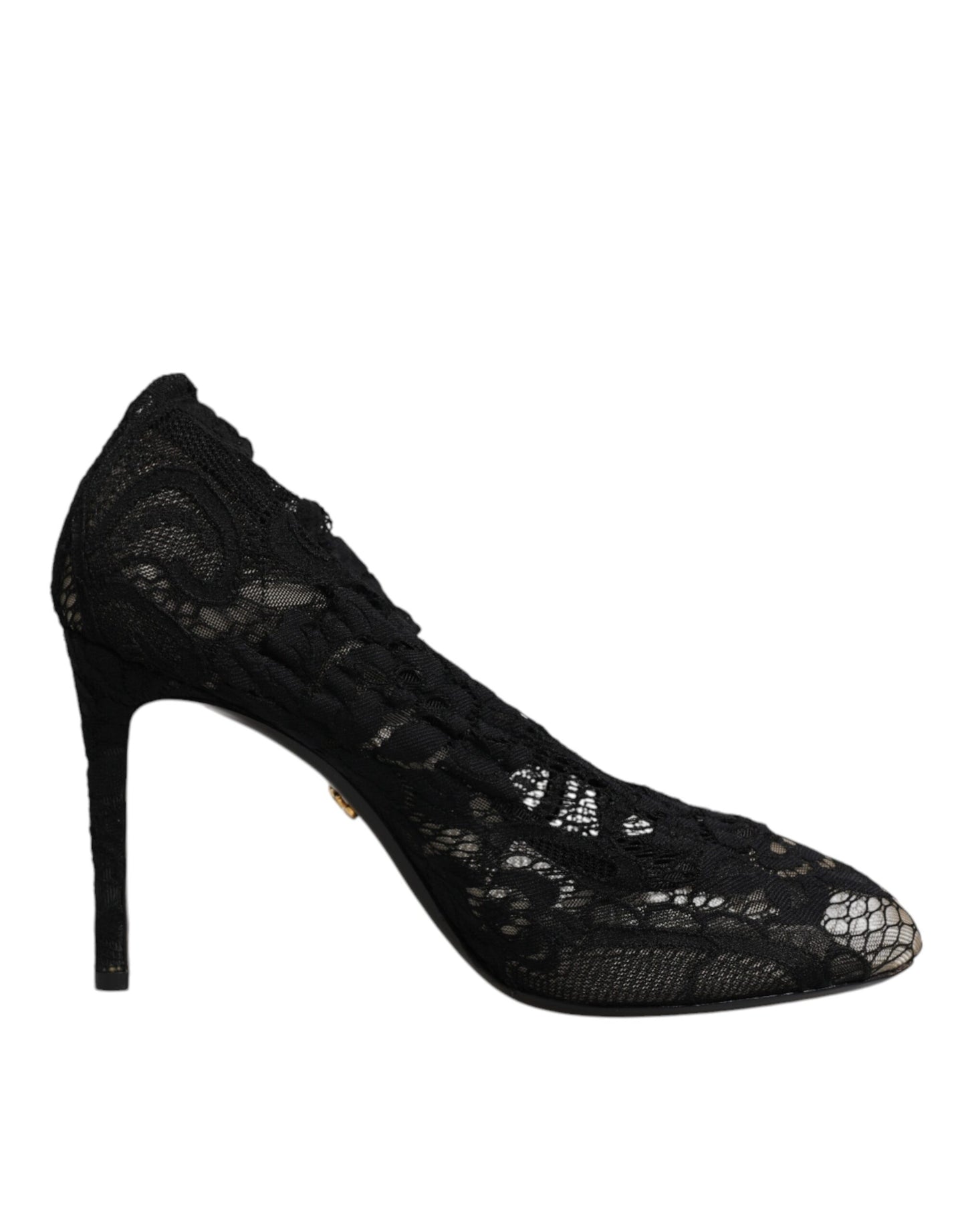 Dolce &amp; Gabbana Black Lace Stretch Heels Mid Calf Boots Shoes