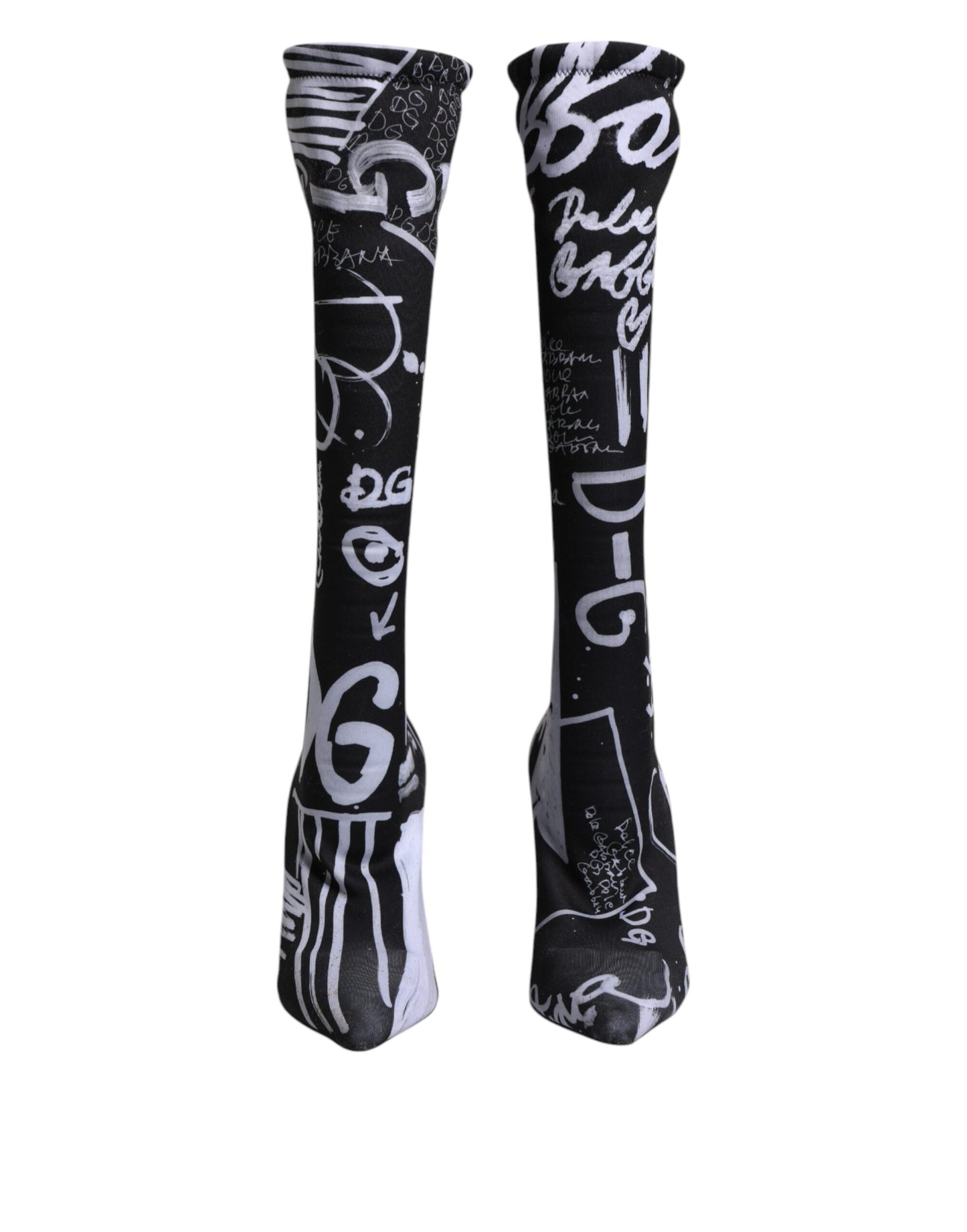 Dolce &amp; Gabbana Black Logo Stretch Heels High Boots Shoes