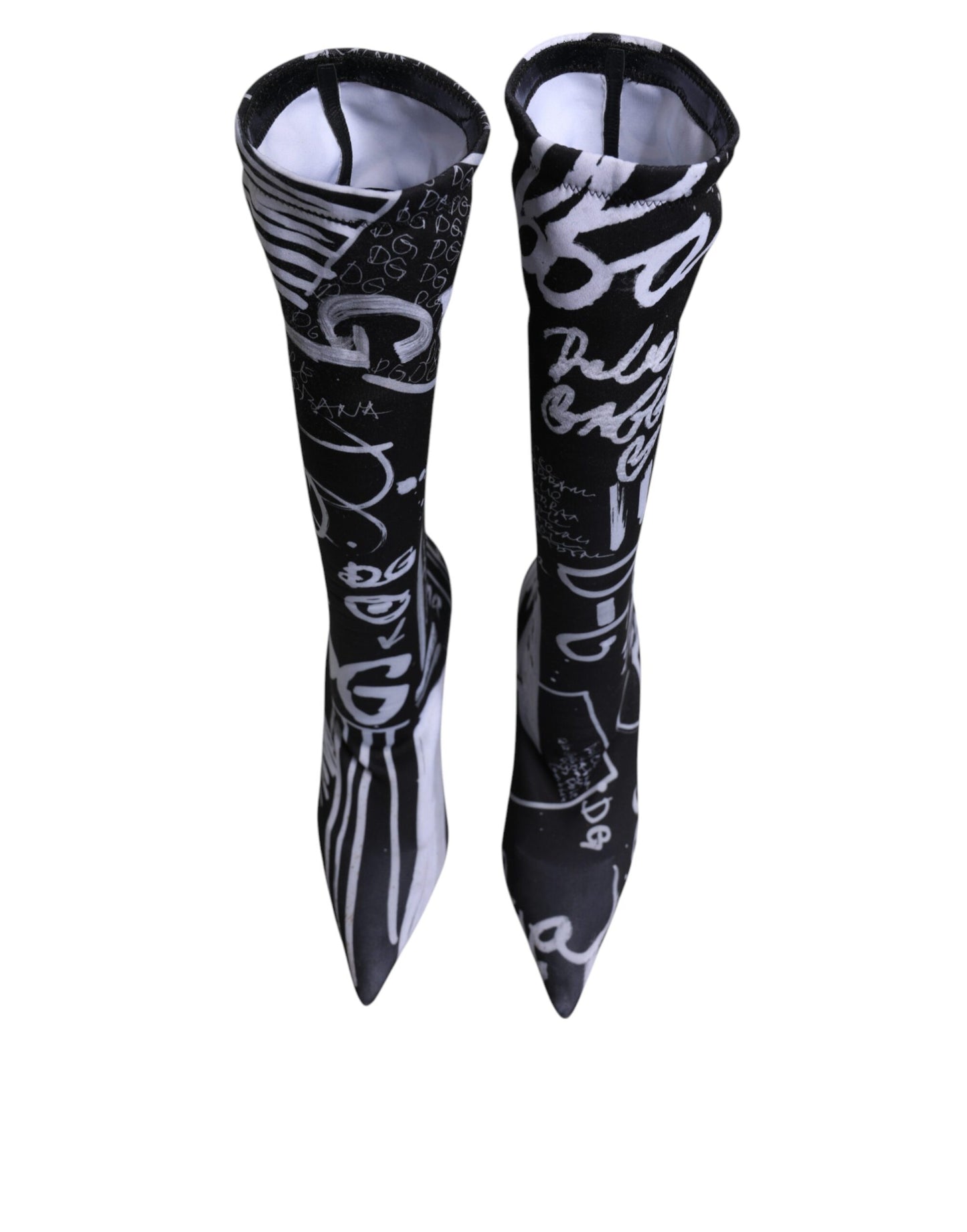 Dolce &amp; Gabbana Black Logo Stretch Heels High Boots Shoes