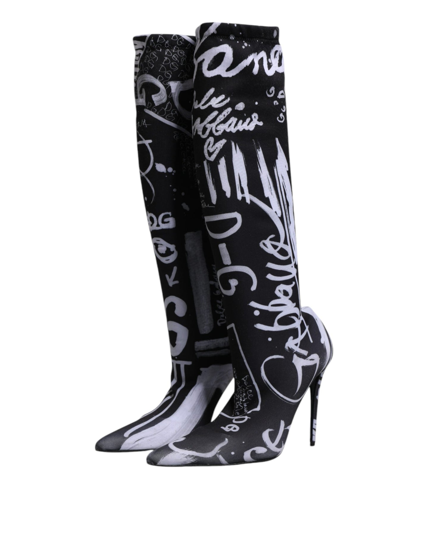 Dolce &amp; Gabbana Black Logo Stretch Heels High Boots Shoes