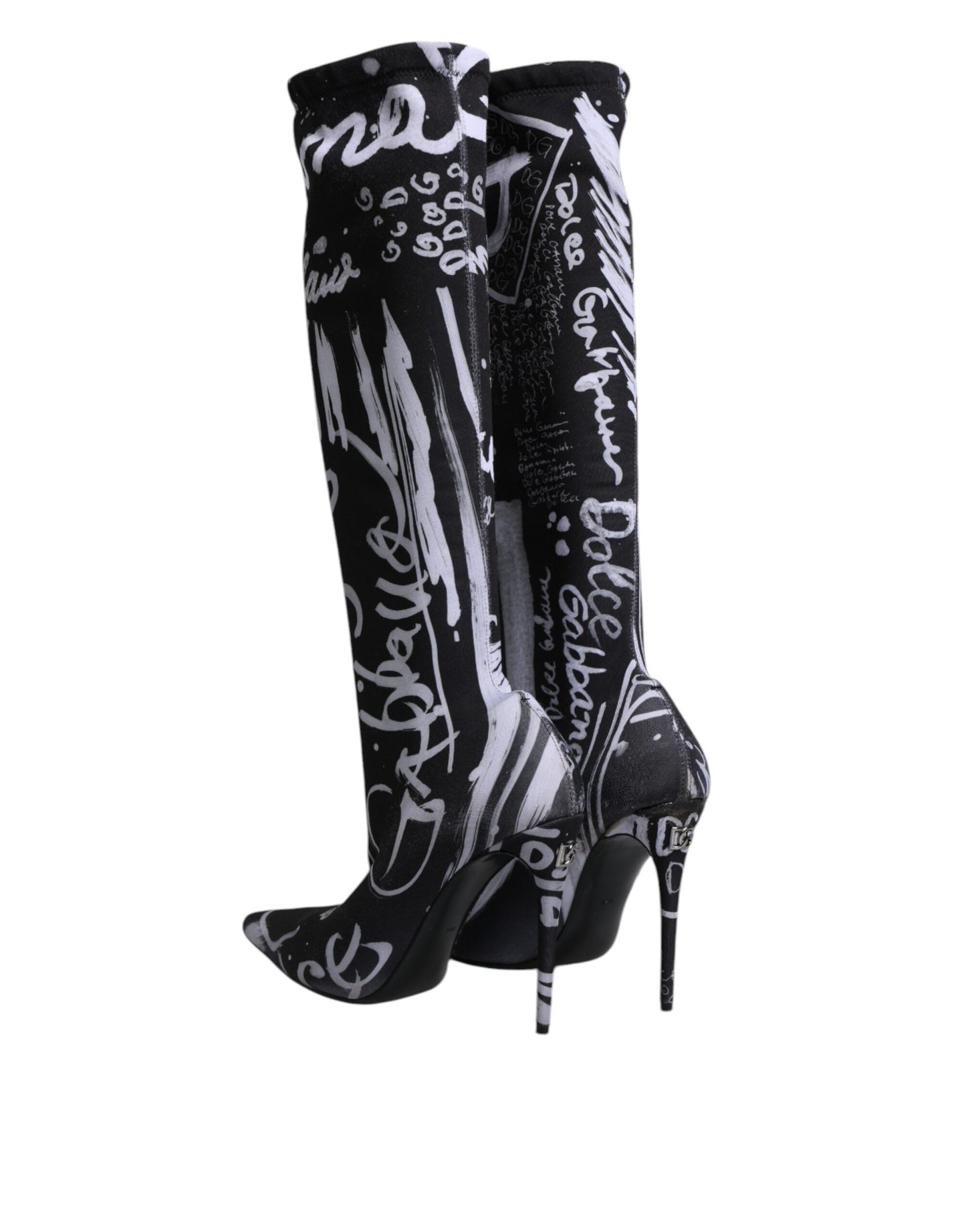 Dolce &amp; Gabbana Black Logo Stretch Heels High Boots Shoes