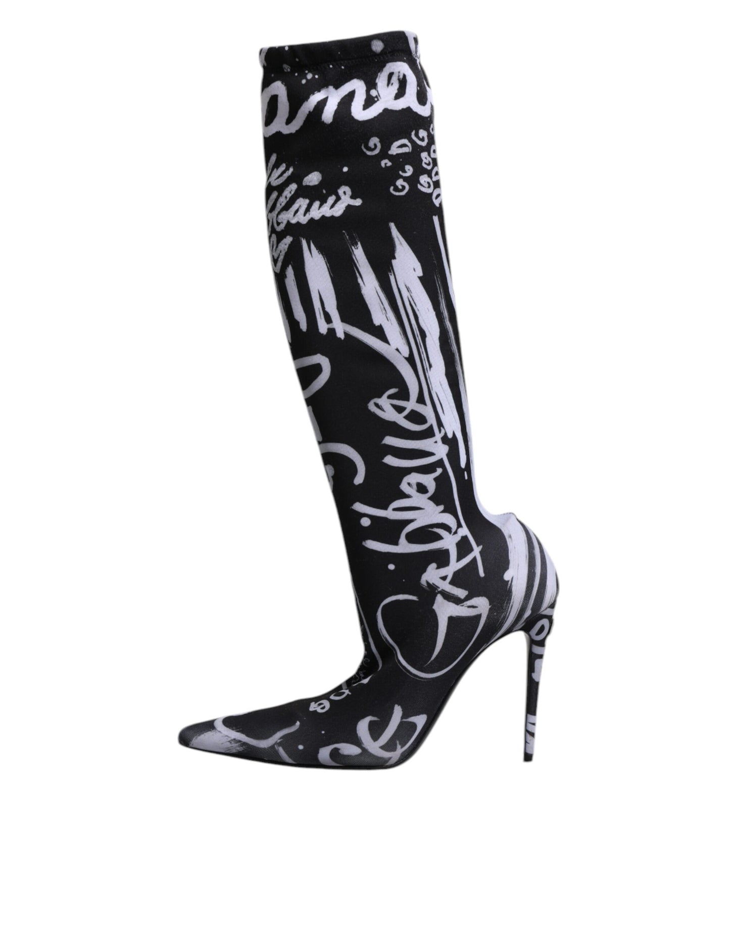 Dolce &amp; Gabbana Black Logo Stretch Heels High Boots Shoes