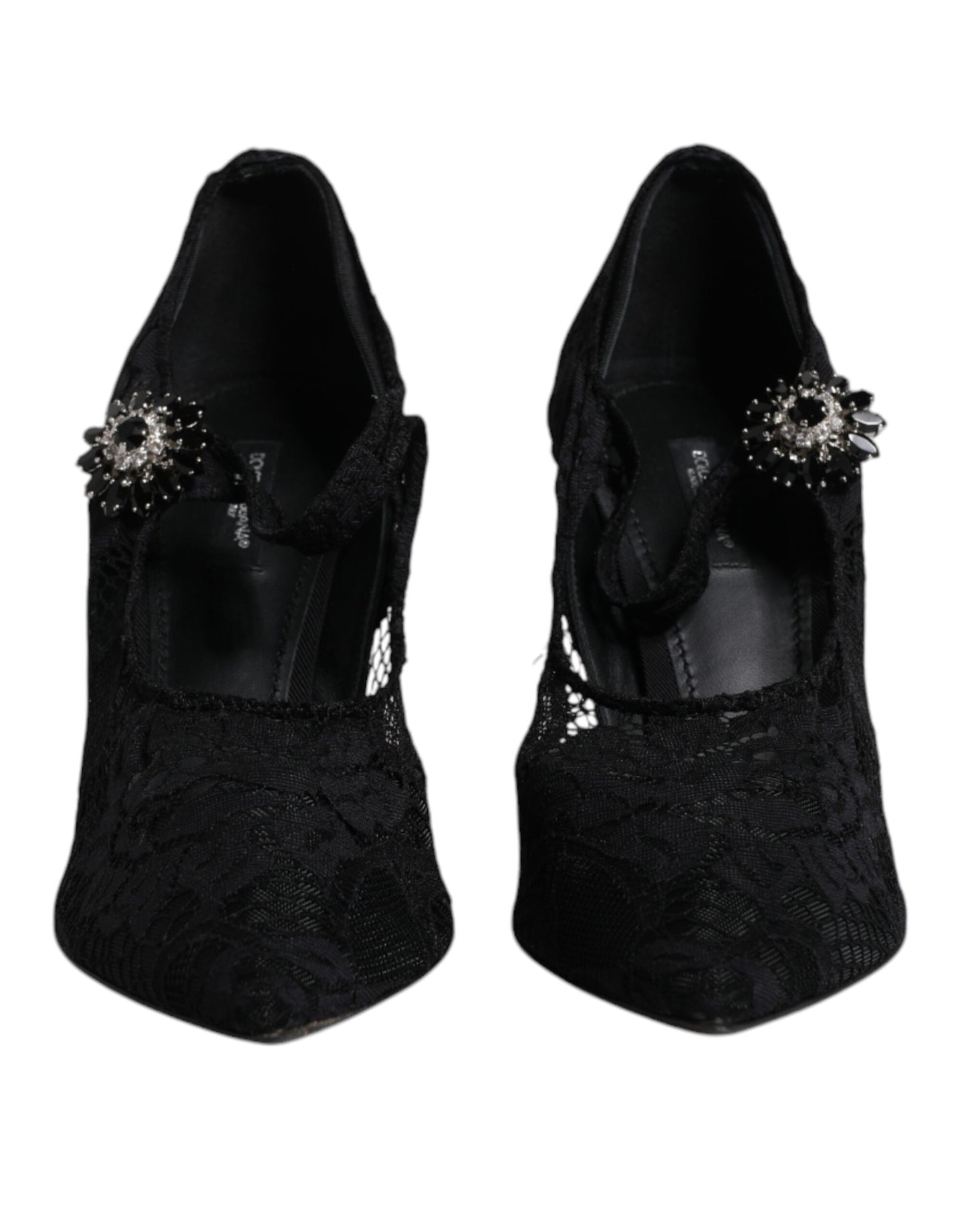 Dolce &amp; Gabbana – Mary-Jane-Pumps mit schwarzer Spitze und Kristallen
