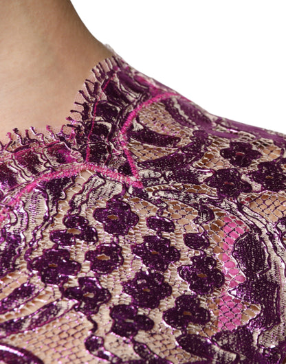 Dolce &amp; Gabbana Metallic Fuchsia Floral Sheath Mini Dress