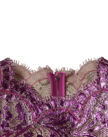 Dolce &amp; Gabbana Metallic Fuchsia Floral Sheath Mini Dress