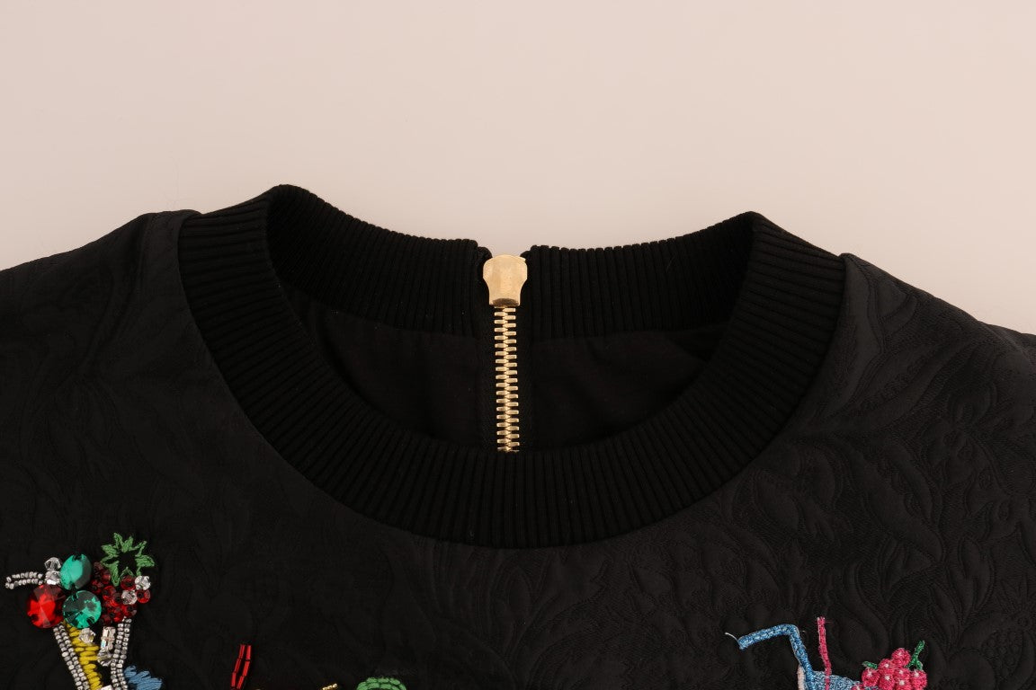 Dolce &amp; Gabbana – Schwarzer Brokat-Cocktailpullover mit Kristallen