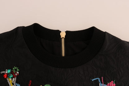 Dolce &amp; Gabbana – Schwarzer Brokat-Cocktailpullover mit Kristallen