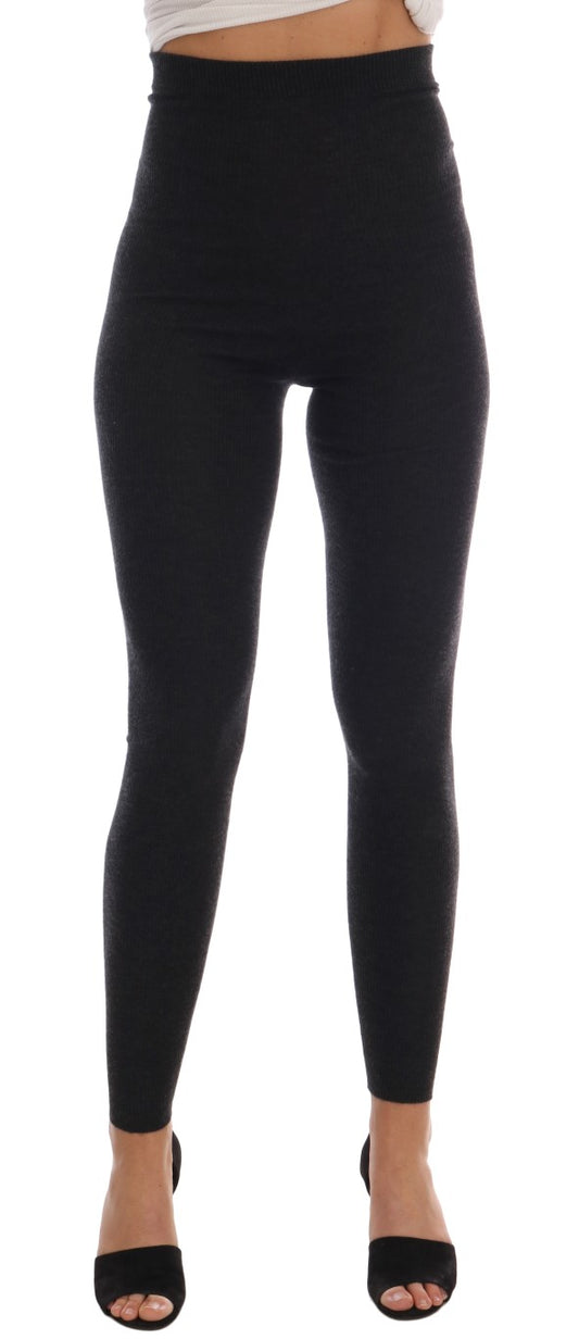 Dolce &amp; Gabbana Graue gerippte Stretch-Strumpfhose aus Kaschmir