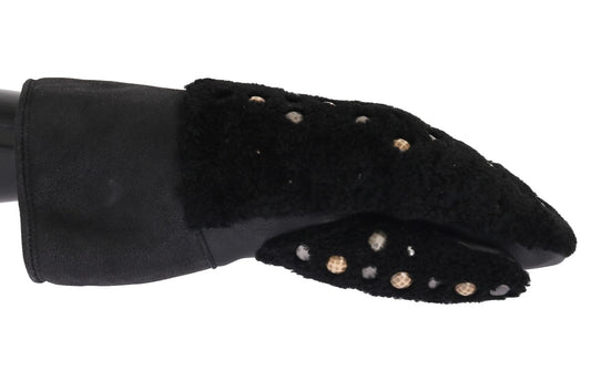 Dolce &amp; Gabbana Black Leather Shearling Studded Gloves