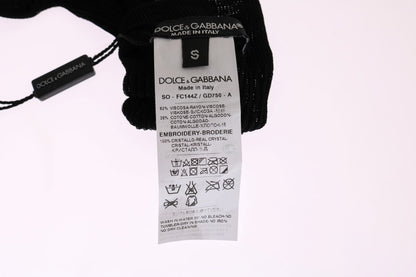 Dolce &amp; Gabbana Schwarze gestrickte Socken mit Blumenmuster und durchsichtigem Kristall