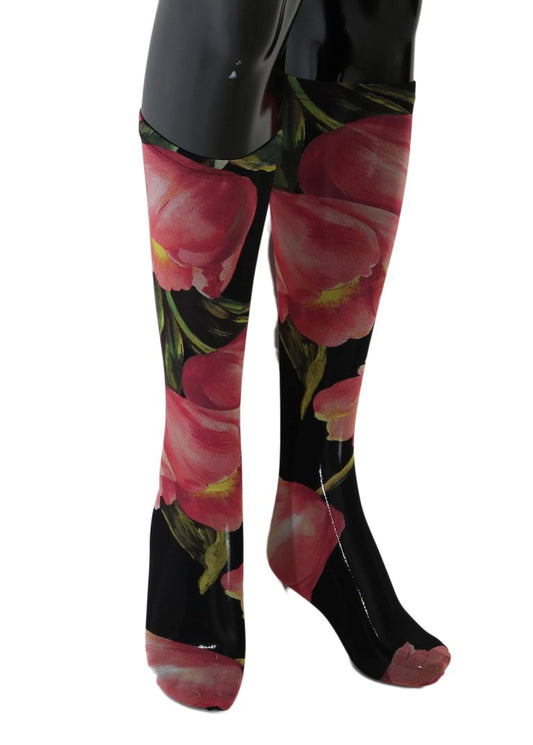 Dolce &amp; Gabbana – Nylonsocken mit mehrfarbigem Blumenmuster und Tulpenmuster