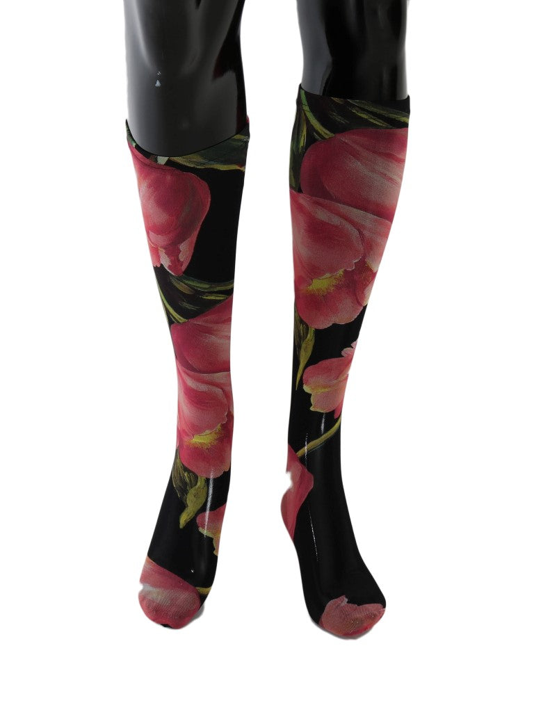 Dolce &amp; Gabbana – Nylonsocken mit mehrfarbigem Blumenmuster und Tulpenmuster