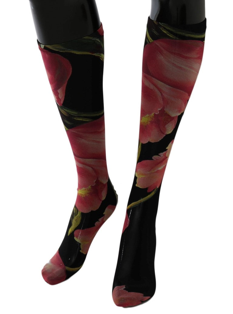 Dolce &amp; Gabbana – Nylonsocken mit mehrfarbigem Blumenmuster und Tulpenmuster