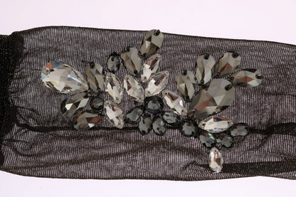 Dolce &amp; Gabbana – Schwarze Stretch-Socken mit Blumenmuster und durchsichtigem Kristall