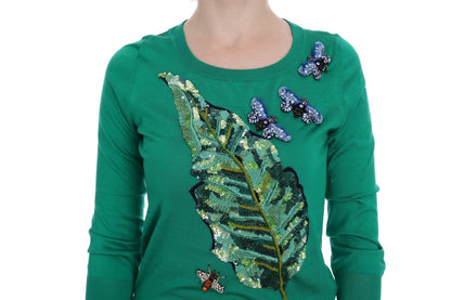 Dolce &amp; Gabbana Grüner Seidenpullover mit Kristallbanane