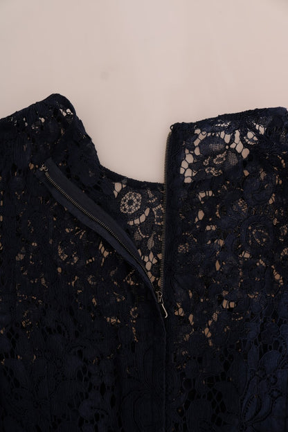 Dolce &amp; Gabbana – Blaues Taormina-Etuikleid aus geblümter Spitze